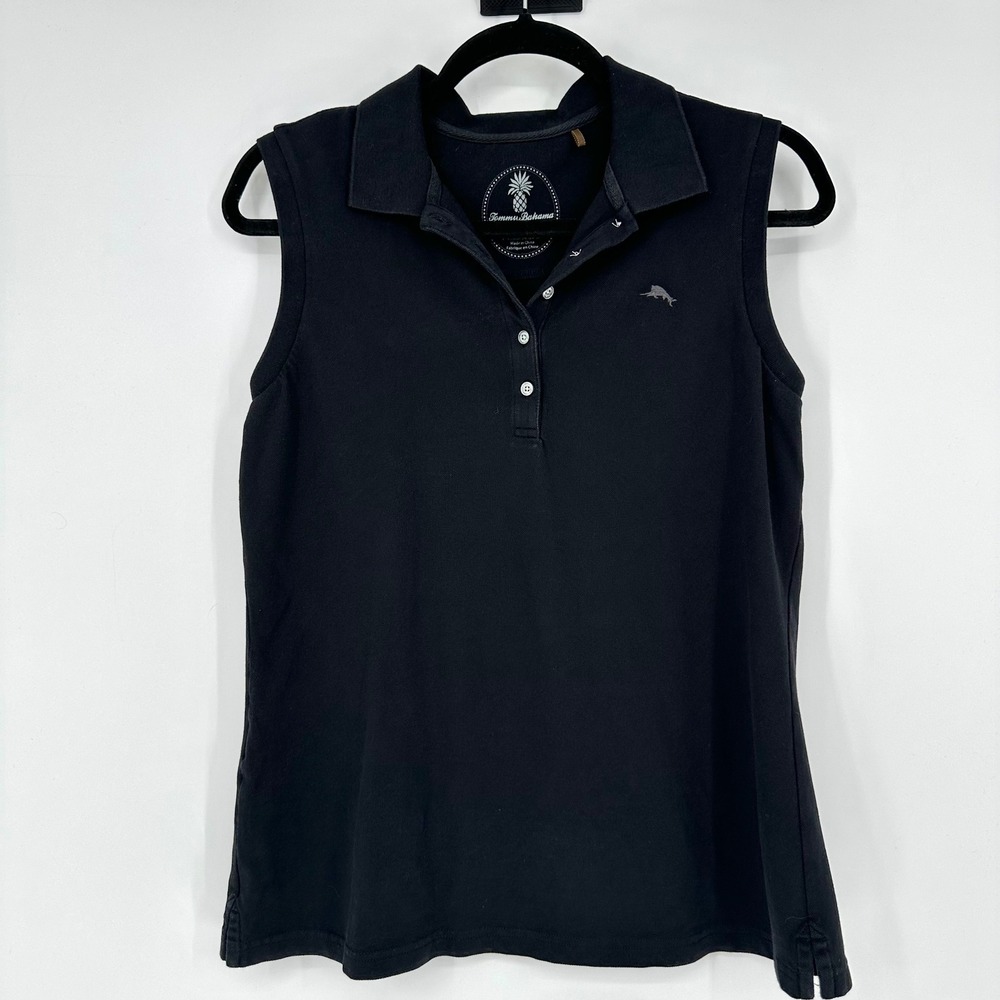 Tommy Bahama Black Sleeveless Polo Tank Top Button Placket Casual Preppy Women M